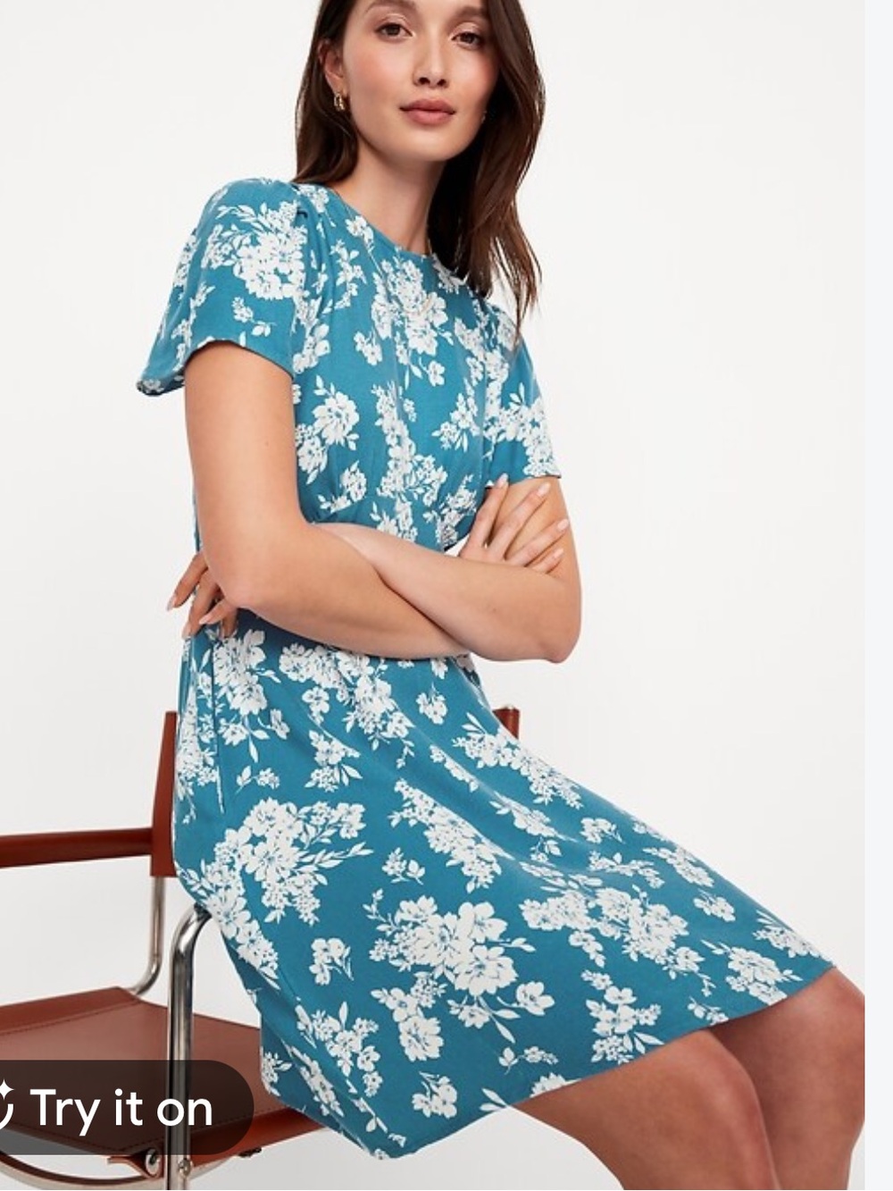 Old Navy Blue Floral Short-Sleeve Casual Dress M